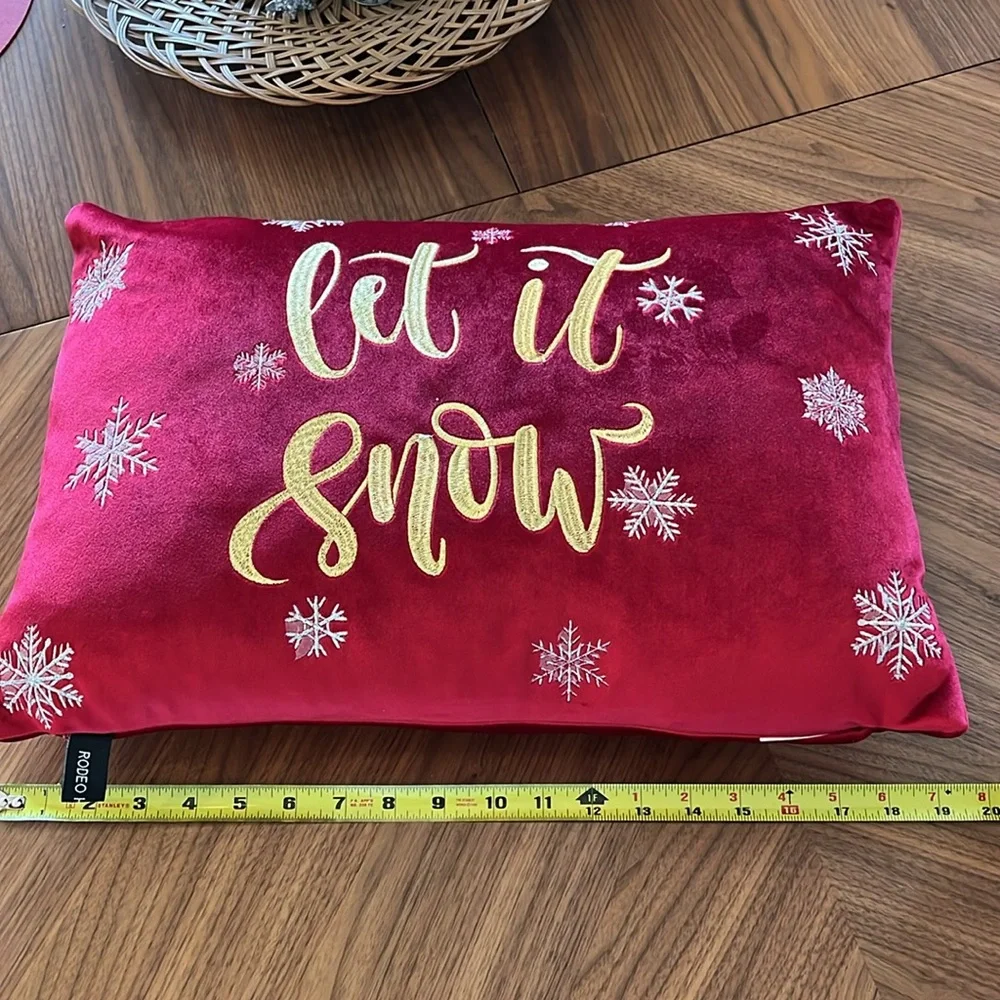 Rodeo Home Festive Red 'Let It Snow' Holiday Velvet Down Pillow